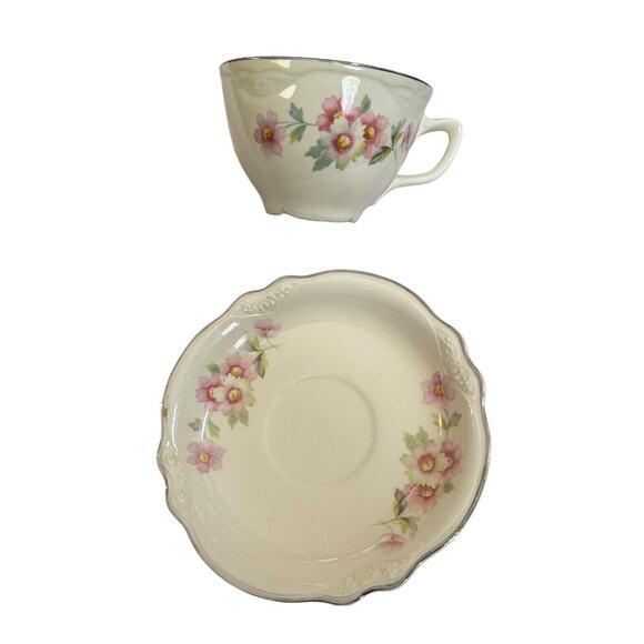 Homer Laughlin Virginia Rose Cup Saucer Set Moss Rose China F42 N8 Tea Party - Picture 3 of 8